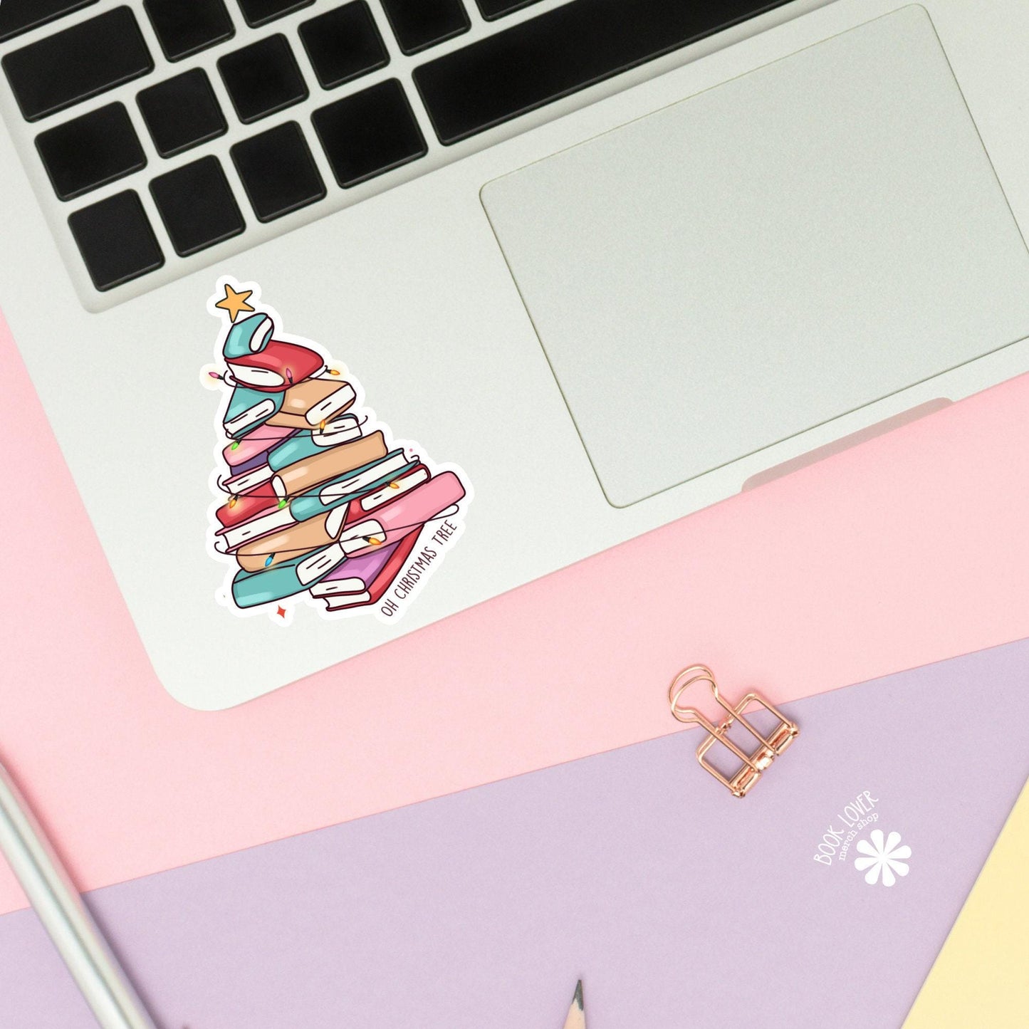 Christmas Tree with Books / Bookish Stickers / Book Lover Gift / Bookish Merch / Kindle Sticker / Smut Reader / Reading Lover / E-Reader