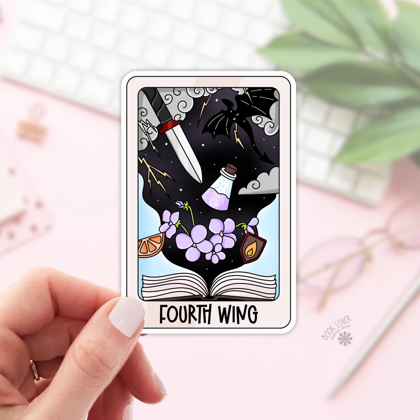 Dragon Reading Stickers / Fourth Wing Inspired Tarot Card / Bookish Stickers / Book Lover Gift / Bookish Merch / Kindle Sticker