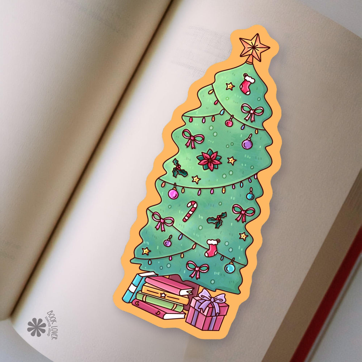 Christmas Tree bookmark in a book, page saver for readers