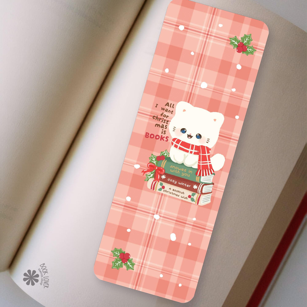 Christmas Plaid Cat bookmark, double sided, view 2