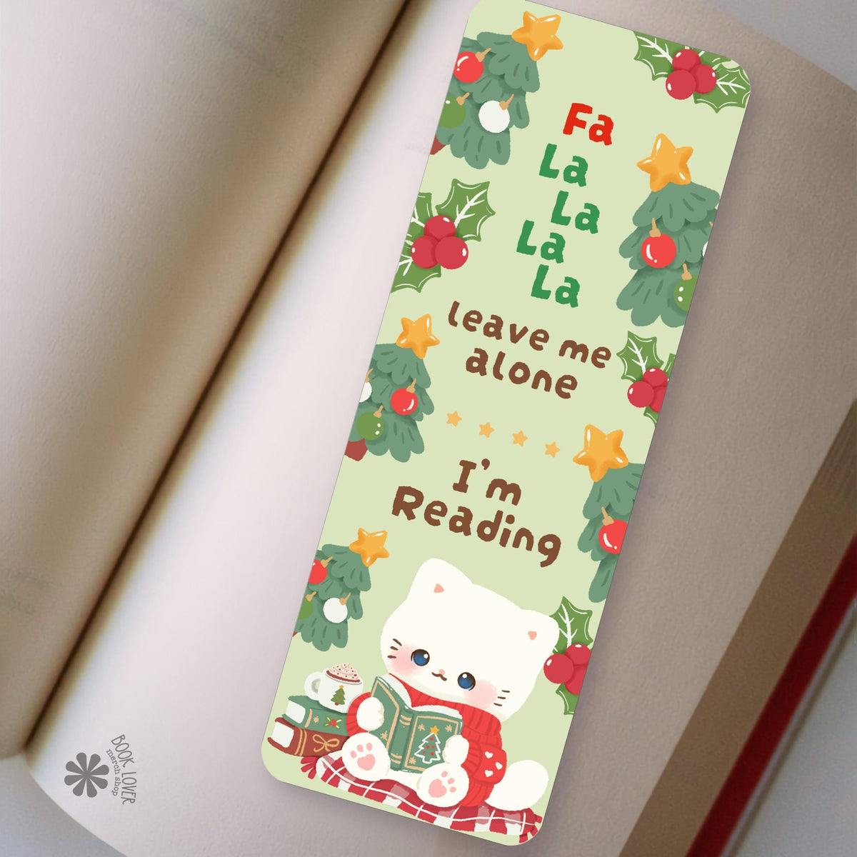 Christmas Cat Fa La La bookmark, double sided, view 2