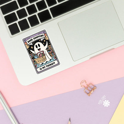 Halloween Ghost Book Shopping is my Therapy Stickers / Bookish Stickers / Book Lover Gift / Bookish Merch / Kindle Sticker / Smut Reader