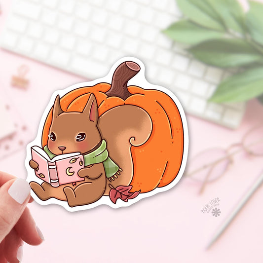 Autumn Reading Squirrel Sticker / Bookish Sticker / Book Lover Gift / Funny Reader Gift / Cozy Reader / Fall Reading Gift / Autumn Bookworm