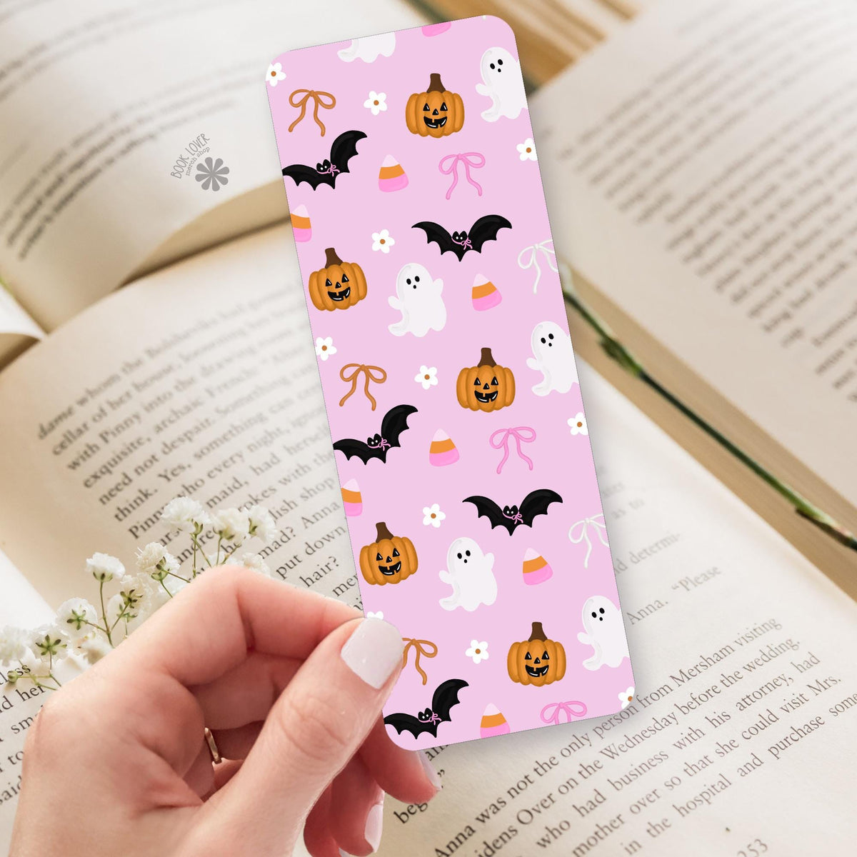Coquette Halloween Ghost bookmark, double sided page marker, girly spooky gift