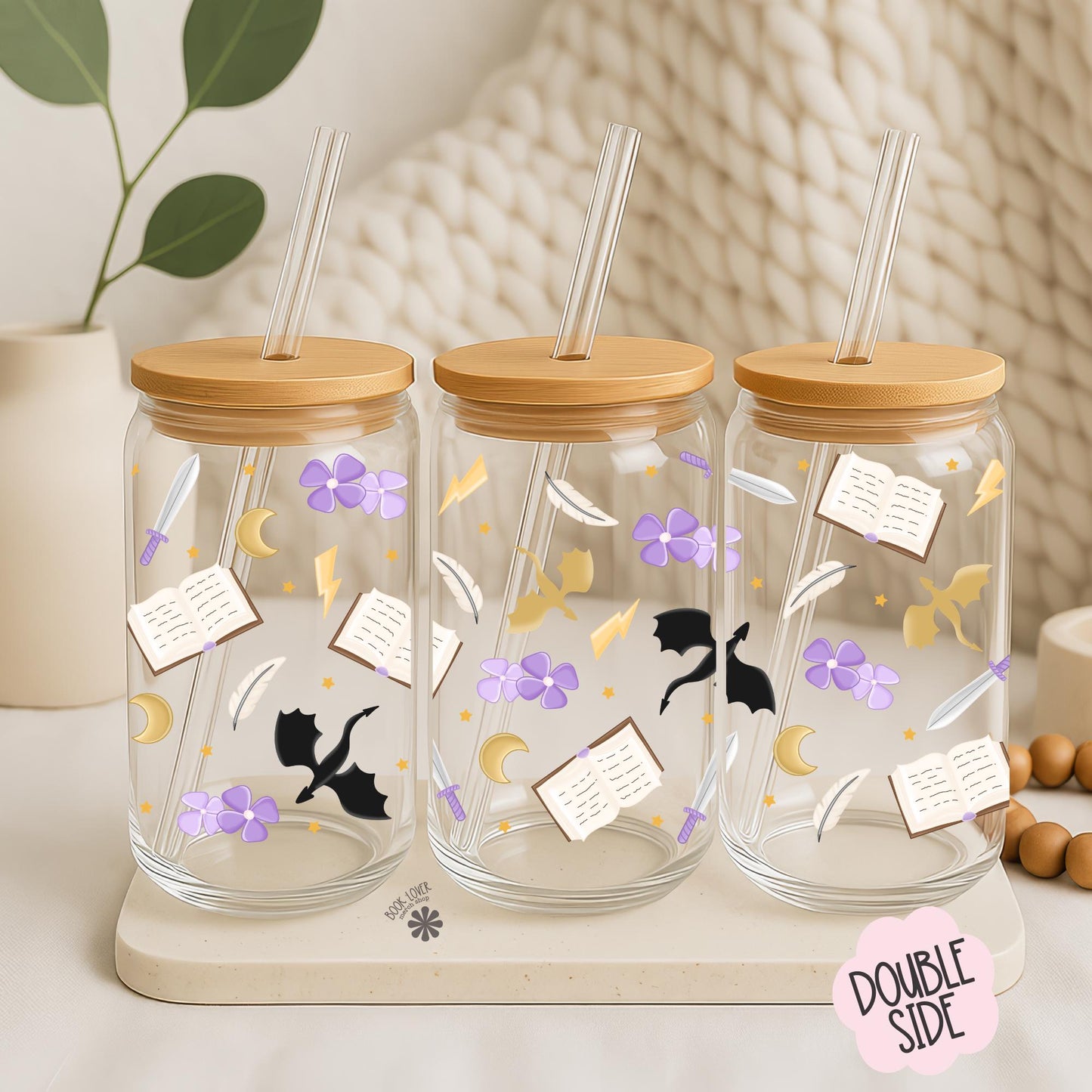 Fantasy Reader 16 OZ Glass Can With Lid and Straw / Bookish Mug / Book Lover Gift / Bookish Merch Stickers / UV Dtf Libbey Wrap Transfert