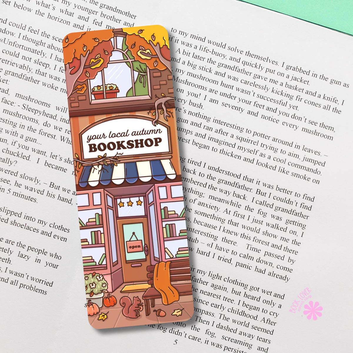 Cozy Fall Bookstore Bookmark / Autumn Bookshop Reading Accessory for Book Lovers