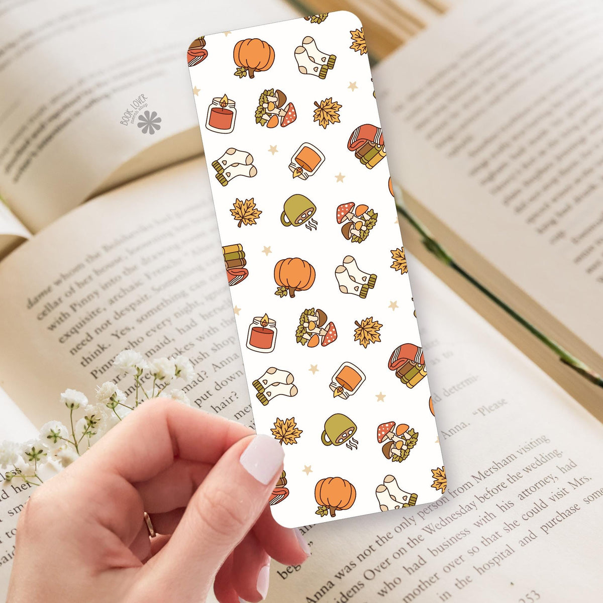Autumn Candle Leaves bookmark, double sided
