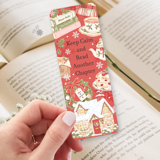 Christmas Cottage Tea bookmark, double sided cardstock, reader gift