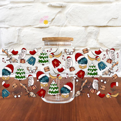 Magic Christmas 16 OZ Glass Can With Lid and Straw / Bookish Mug / Book Lover Gift / Bookish Merch Stickers / UV Dtf Libbey Wrap Transfert