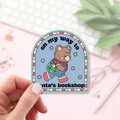 Santa Bookshop Bear bookish sticker, vinyl die cut, christmas reader gift