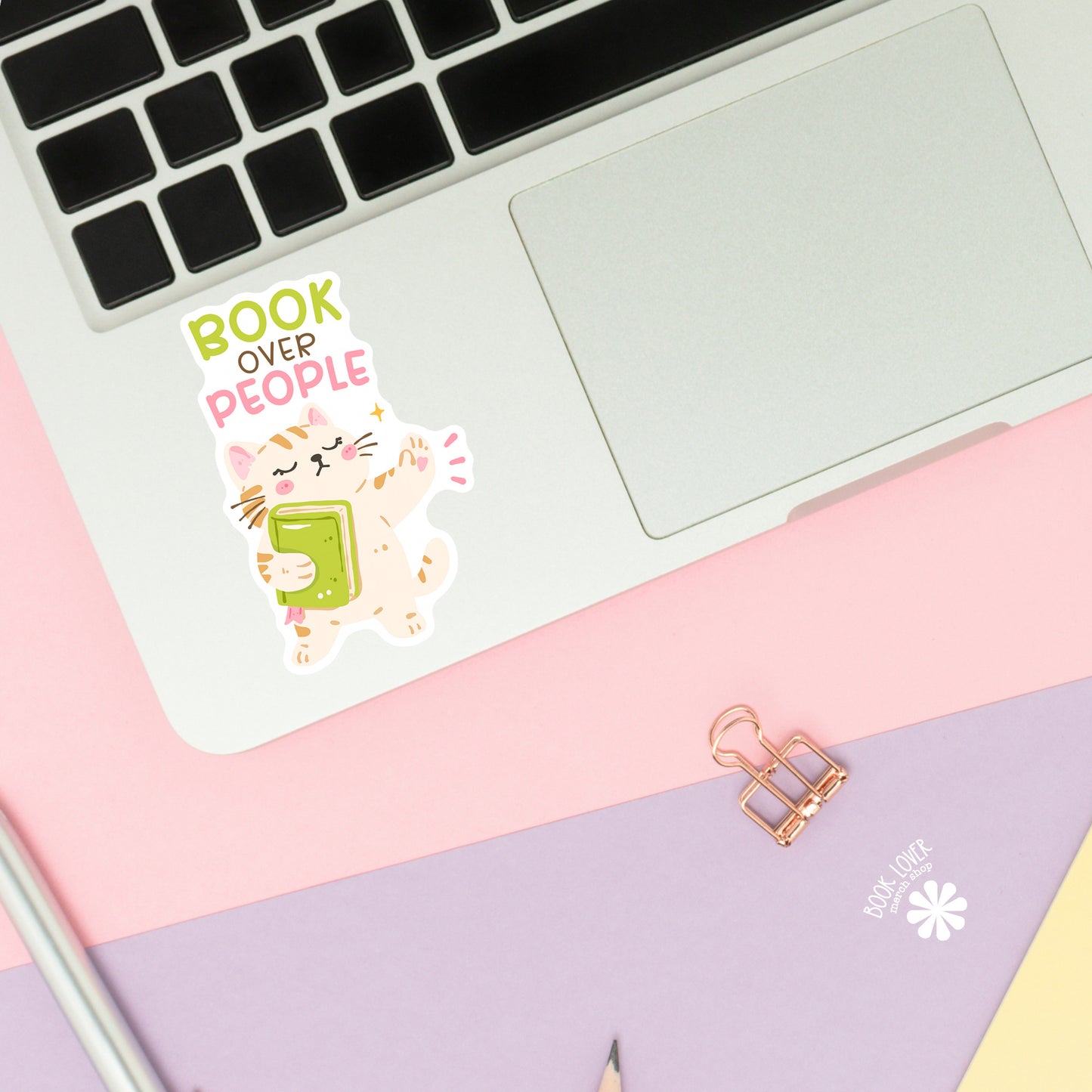 Book over People sticker close-up – matte finish – book lover vinyl decal