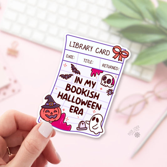 Halloween library card bookish sticker, vinyl die cut, readers who check out books in October gift
