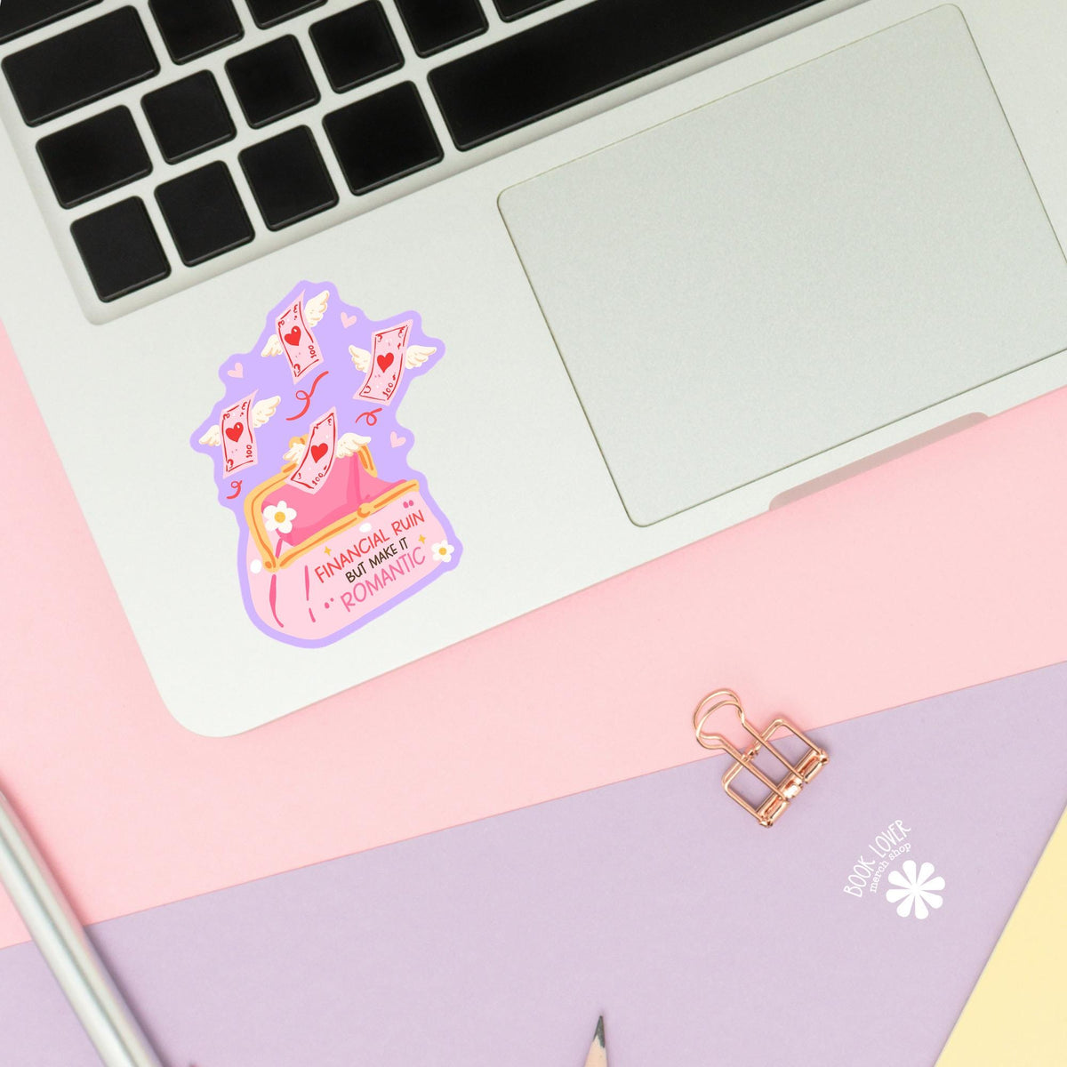 Winged Money sticker close up, matte finish, book lover vinyl decal