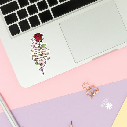 Ask Me About Dark Romance Stickers / Bookish Stickers / Book Lover Gift / Bookish Merch / Kindle Sticker / Reading Lover