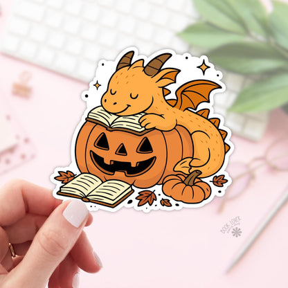 Sleeping Pumpkin Dragon Stickers / Bookish Stickers / Book Lover Gift / Bookish Merch / Kindle Sticker / Reading Lover / E-Reader