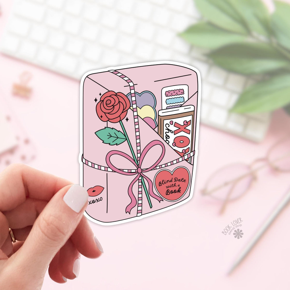 Valentine book date bookish sticker, vinyl die cut, romance reader gift