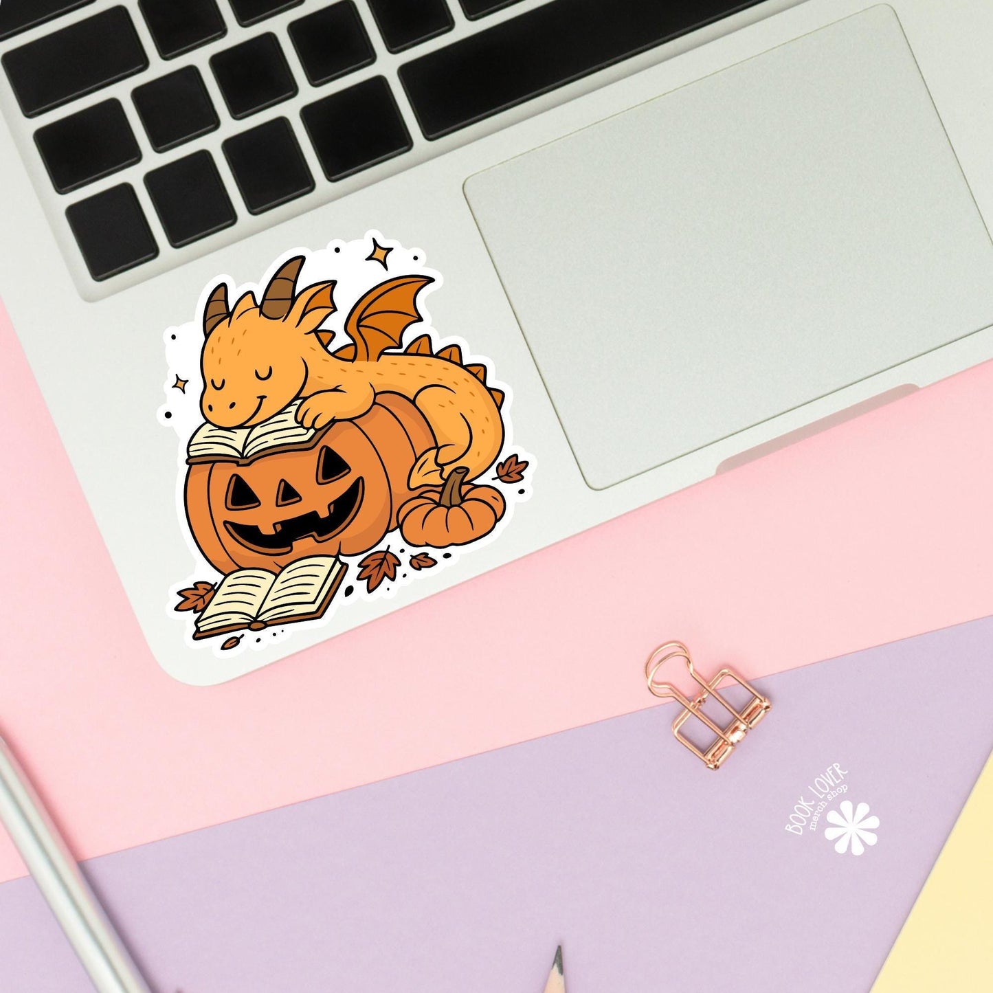 Sleeping Pumpkin Dragon Stickers / Bookish Stickers / Book Lover Gift / Bookish Merch / Kindle Sticker / Reading Lover / E-Reader