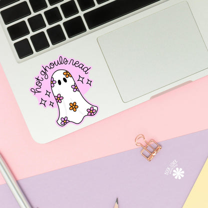 Hot Ghouls Read Stickers / Bookish Ghost Stickers / Book Lover Gift / Bookish Merch / Kindle Sticker / Spooky Reader / Halloween Lover