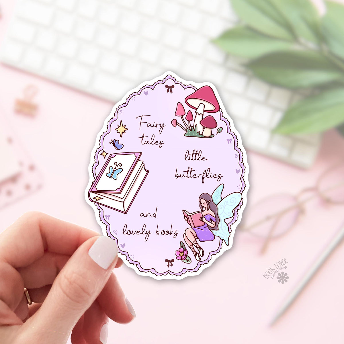 Fairy tale frame bookish sticker, vinyl die cut, fantasy readers gift