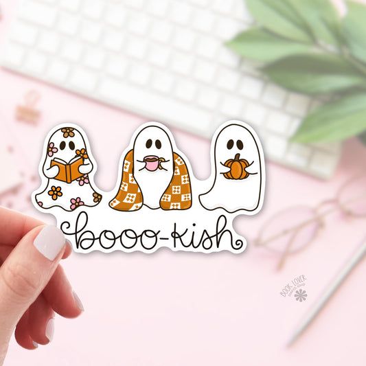 Halloween ghosts bookish sticker, vinyl die cut, readers who start the spooky season early gift