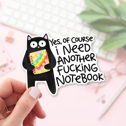 Funny Notebook Cat bookish sticker, vinyl die cut, stationery lover gift