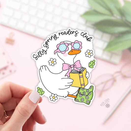 Silly Spring Readers Club Stickers / Bookish Silly Goose Stickers / Book Lover Gift / Bookish Merch / Kindle Sticker / Reading Lover