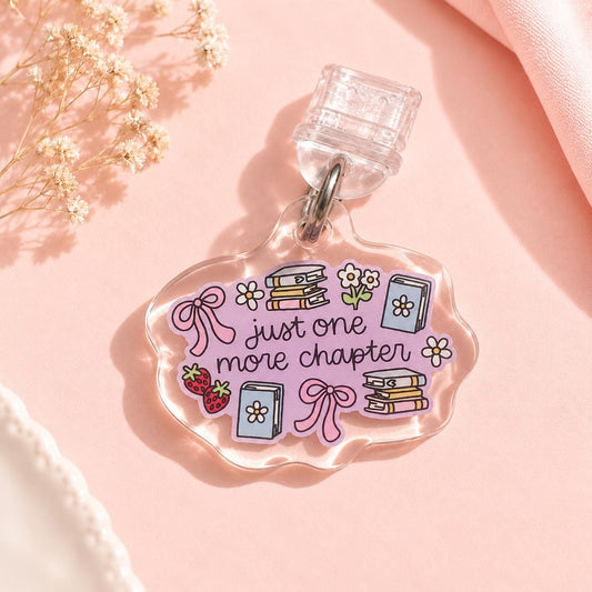 Just One More Chapter USB C dust plug, Kindle charm