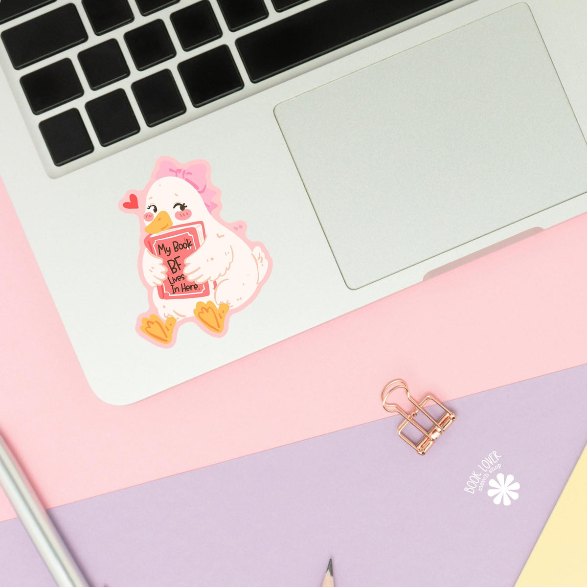 Cute Duck sticker close up, matte finish, book lover vinyl decal