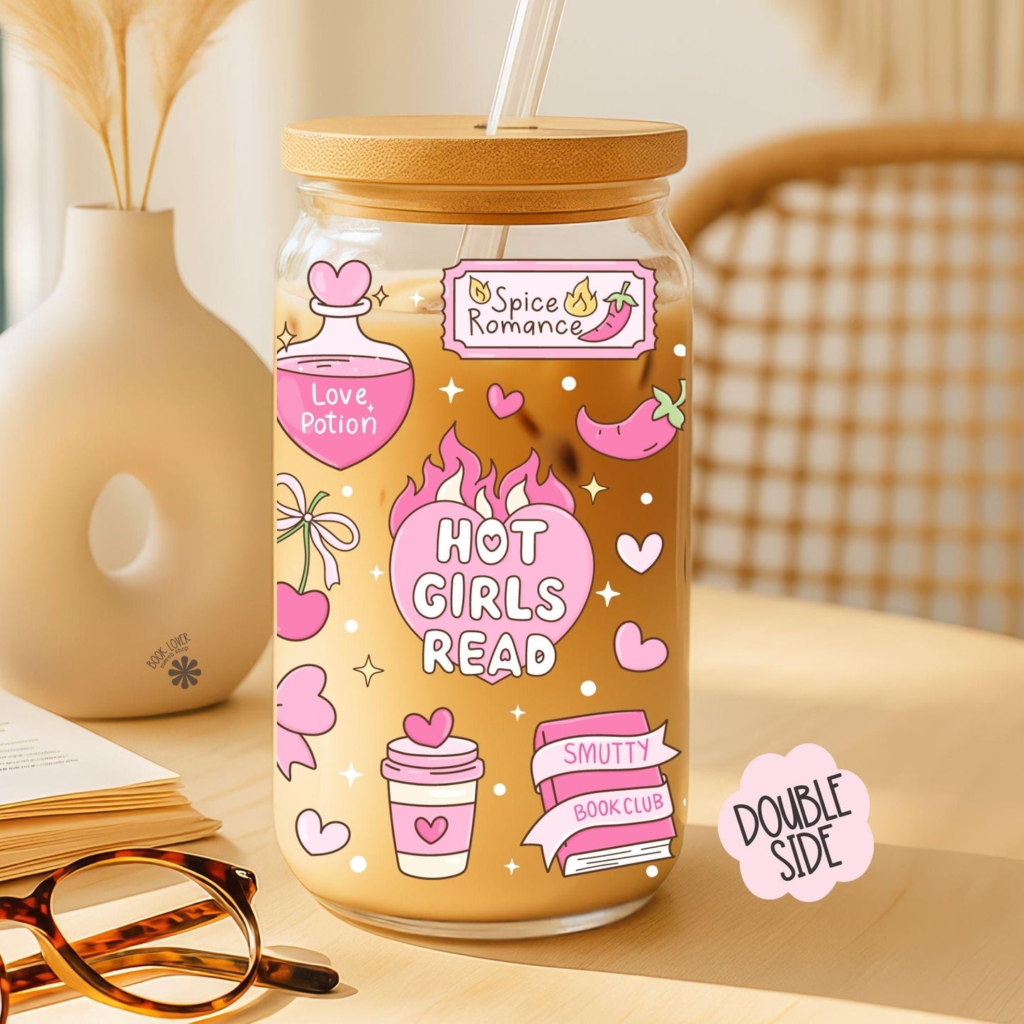 Hot Girls Read 16 OZ Glass Can With Lid and Straw / Bookish Mug / Book Lover Gift / Bookish Merch Stickers / UV Dtf Libbey Wrap Transfert