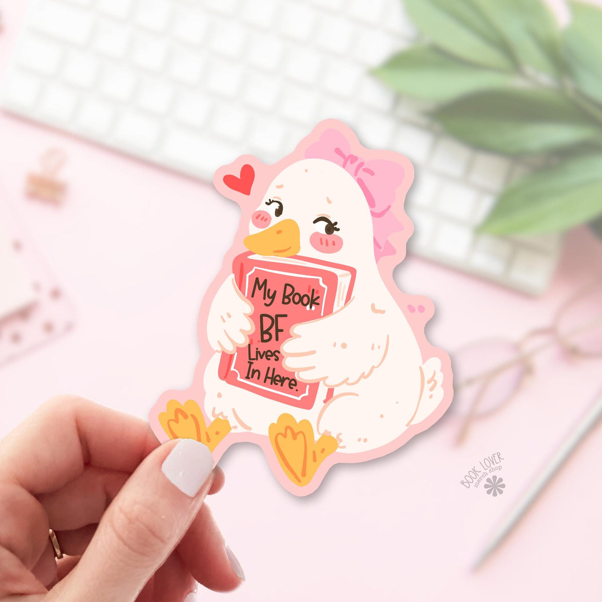 Cute Duck bookish sticker, vinyl die cut, book lover gift