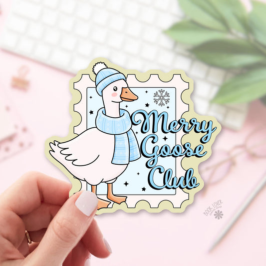 Merry Goose Club bookish sticker, vinyl die cut, christmas reader gift