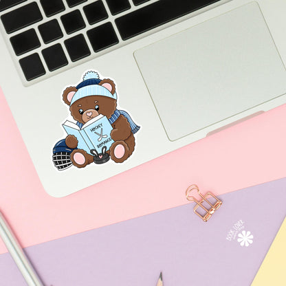 Hockey romance bear sticker close up, matte finish, book lover vinyl decal