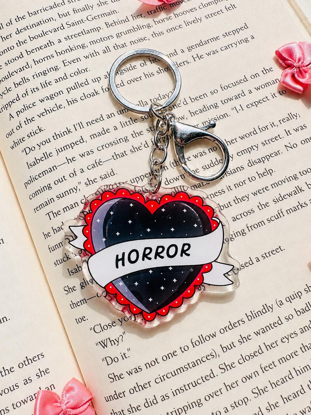 Horror Starry Heart acrylic keychain, bookish bag charm, view 2