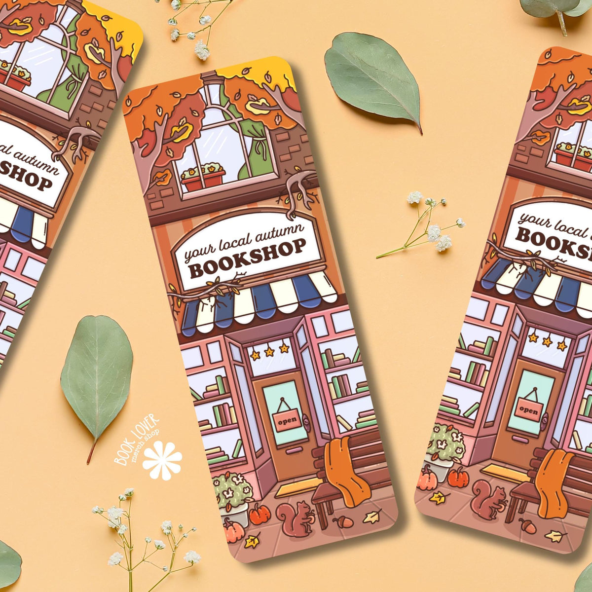 Cozy Fall Bookstore Bookmark / Autumn Bookshop Reading Accessory for Book Lovers