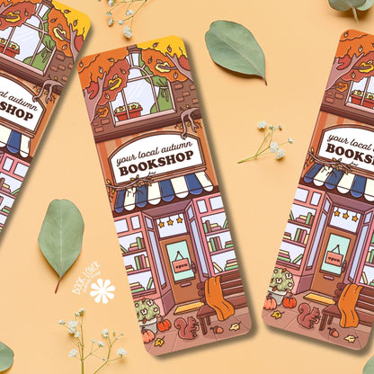 Cozy Fall Bookstore Bookmark / Autumn Bookshop Reading Accessory for Book Lovers