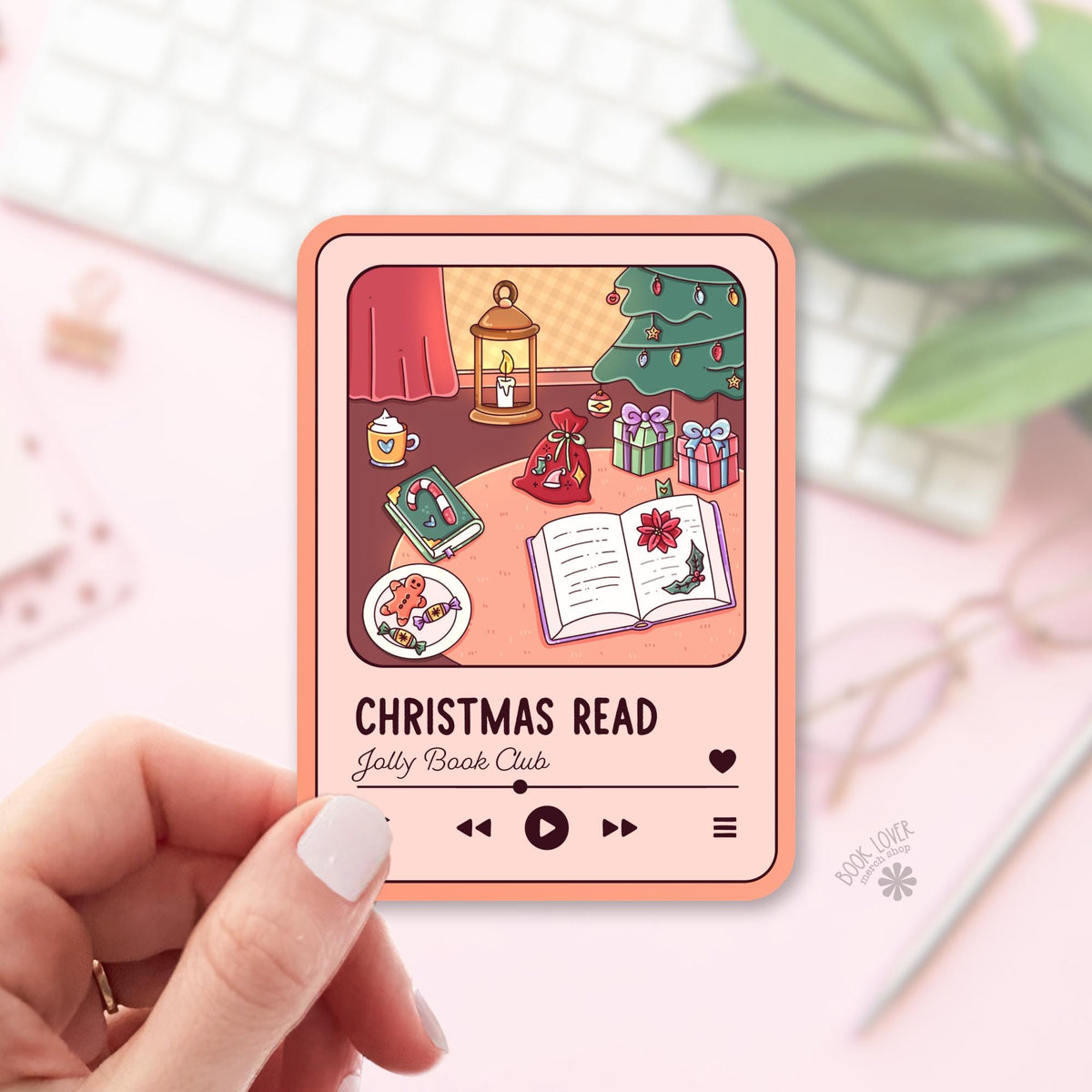 Christmas Book Club bookish sticker, vinyl die cut, holiday reader gift