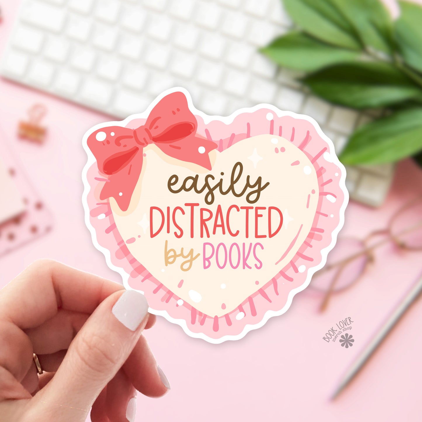 Easily Distracted by Books bookish sticker – vinyl die cut – book lover gift