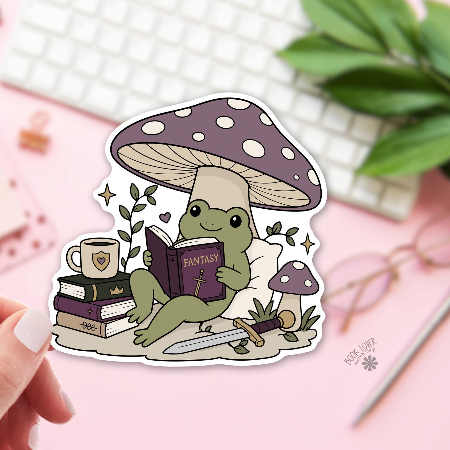 Fantasy Frog bookish sticker - vinyl die cut - book lover gift