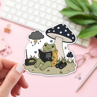 Romance reader frog bookish sticker – 3 inch vinyl die cut – smut reader gift