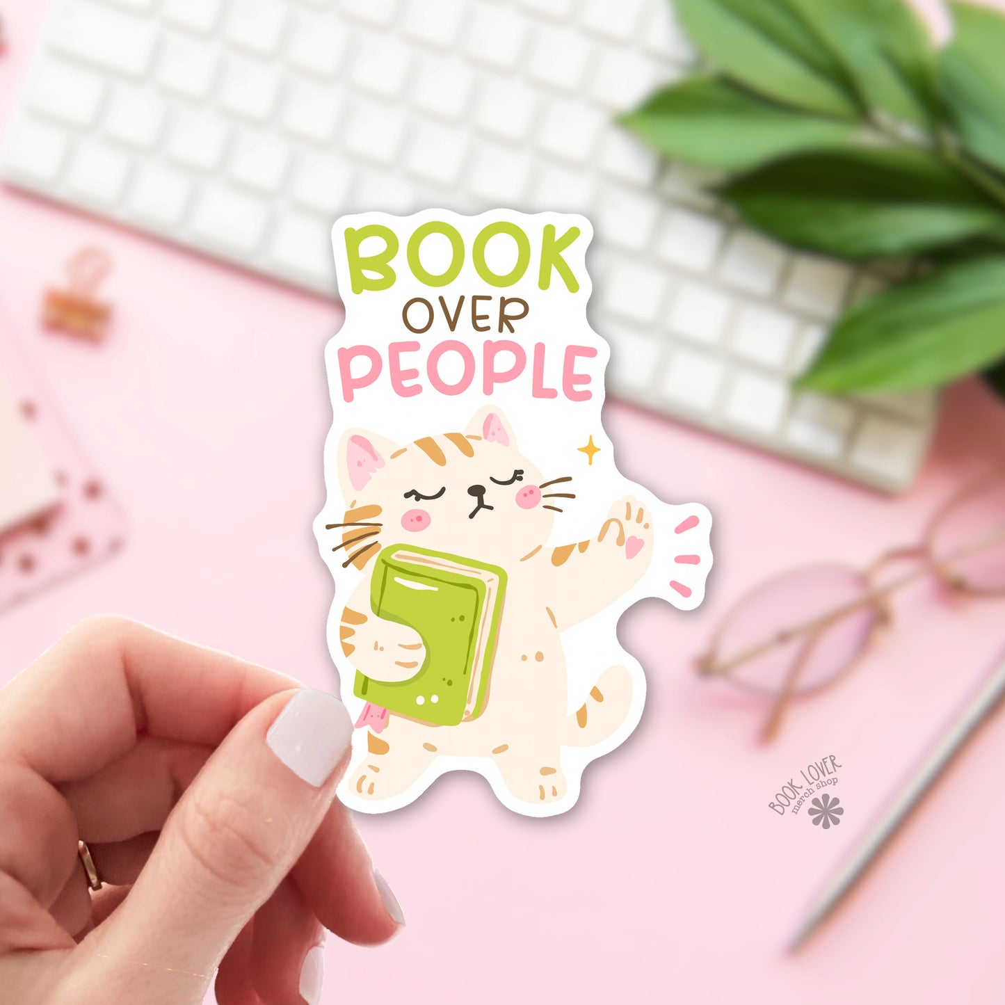 Book Over People Sticker / Cute Cat Introvert Book Lover