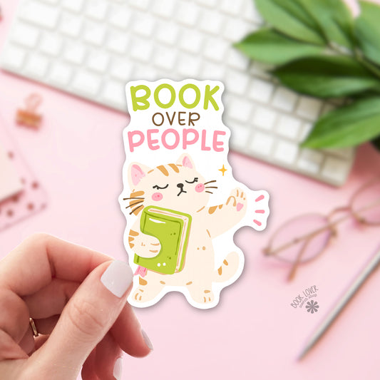 Book Over People Sticker / Cute Cat Introvert Book Lover