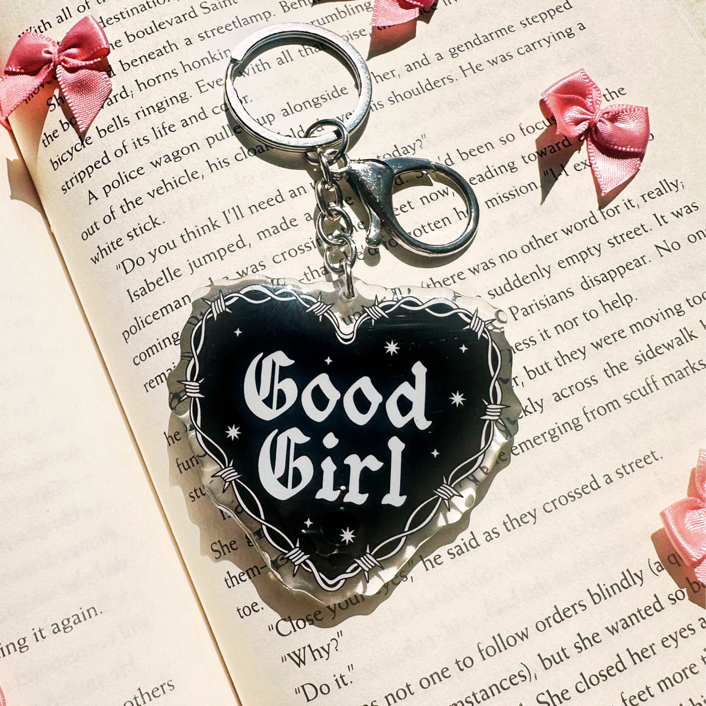 Good Girl Acrylic Keychain – Gothic Heart Charm for Dark Romance Readers