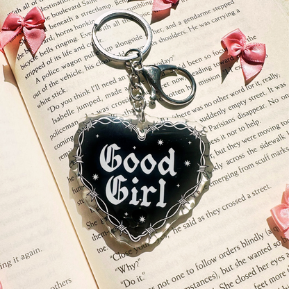 Good Girl Acrylic Keychain – Gothic Heart Charm for Dark Romance Readers