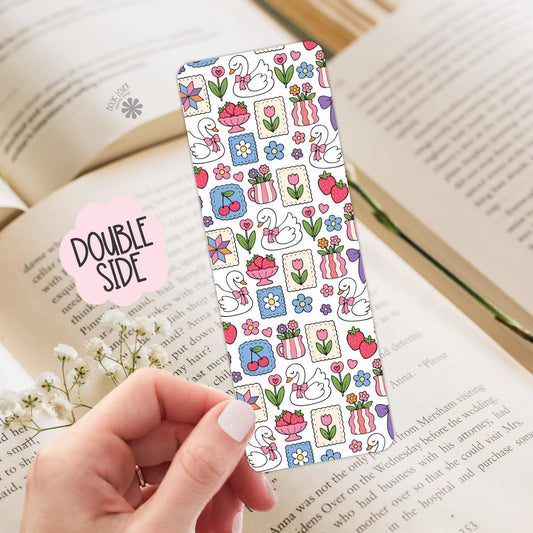 Summer Stitch Bookish Bookmark / Girly Strawberry Bookish Bookmark / Book Lover Gift / Coquette Swan Bookish Merch / Smut Reader / Reading