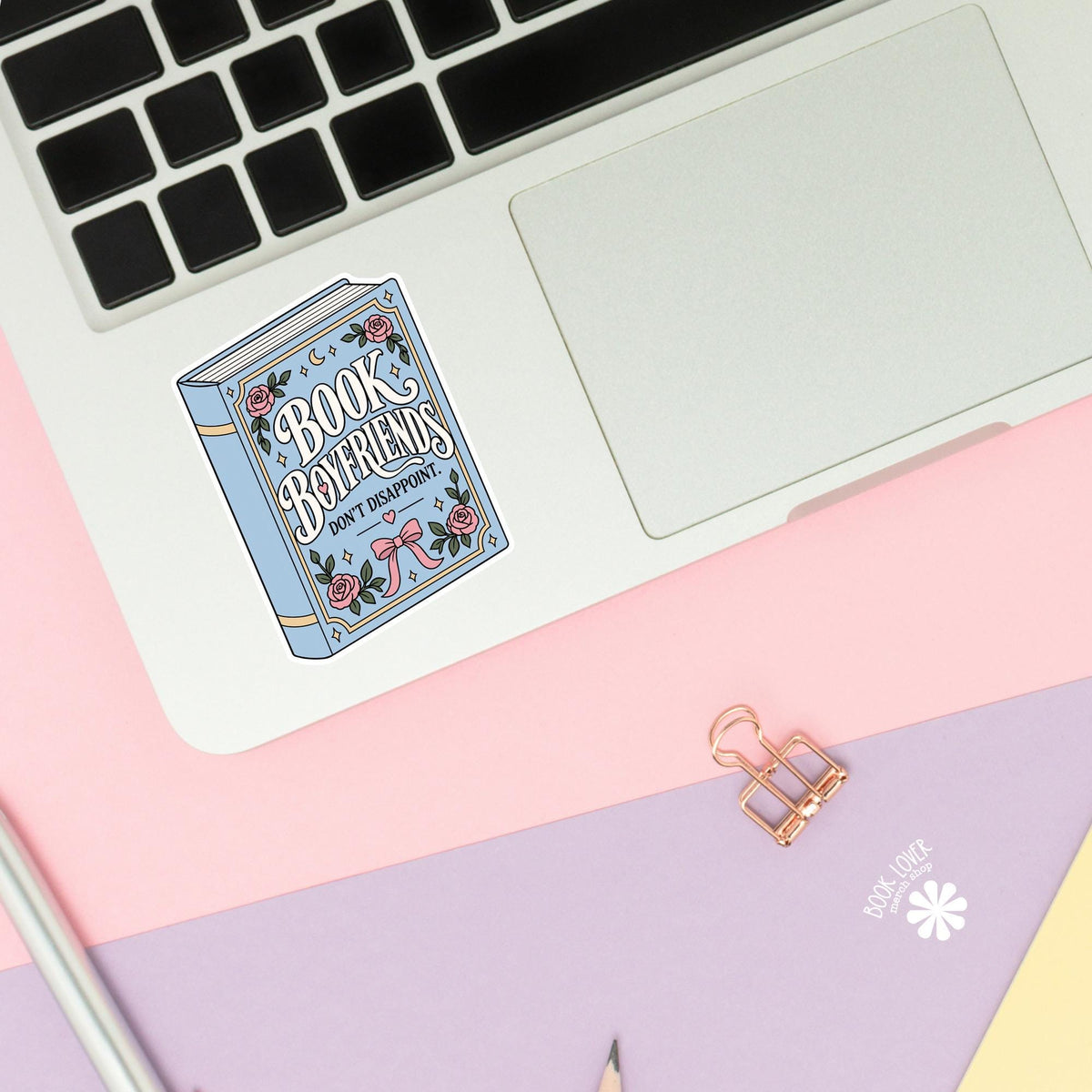 Blue Floral Book Boyfriend sticker close up, matte finish, book lover vinyl decal