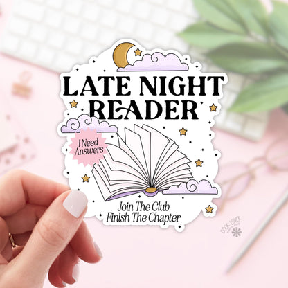 Late Night Reader Stickers / Bookish Stickers / Book Lover Gift / Bookish Merch / Kindle Sticker / Smut Reader / Reading Lover / E-Reader