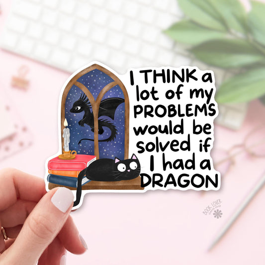 Dragon Quote Black Cat bookish sticker, vinyl die cut, fantasy reader gift