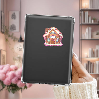 Gingerbread Bookstore Kindle sticker on desk, bookish decal
