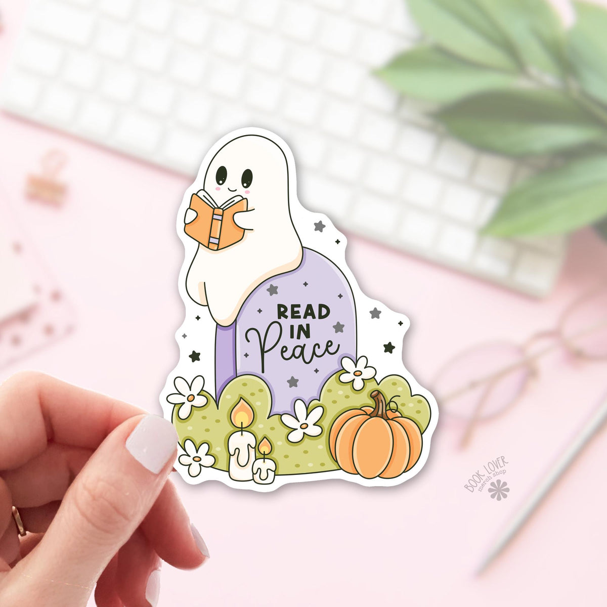 Read in peace ghost bookish sticker, vinyl die cut, readers who want to be left alone, politely gift