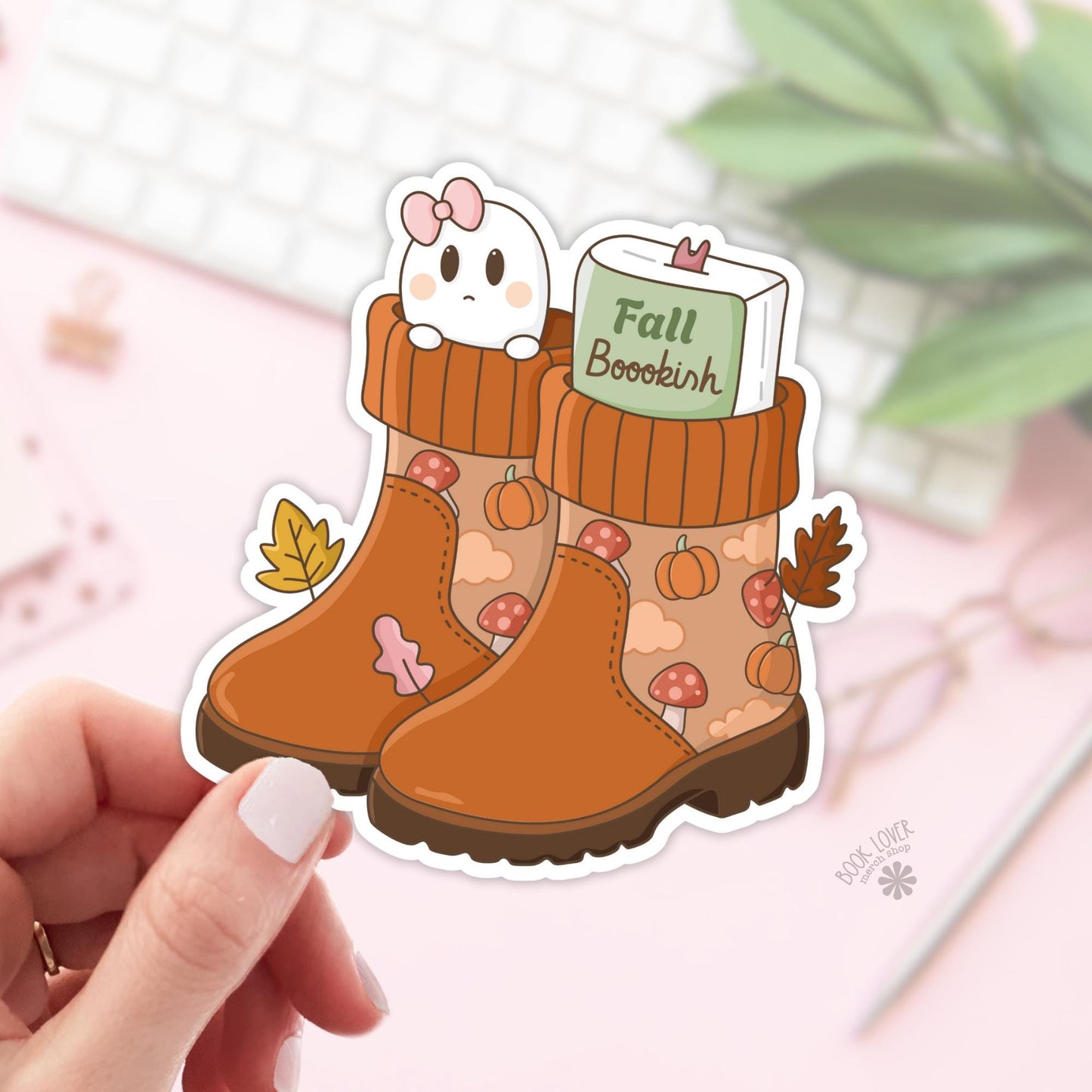 Fall Bookish Boots Stickers / Halloween Ghost Bookish Stickers / Book Lover Gift / Bookish Merch / Kindle Sticker / Reading Lover / E-Reader